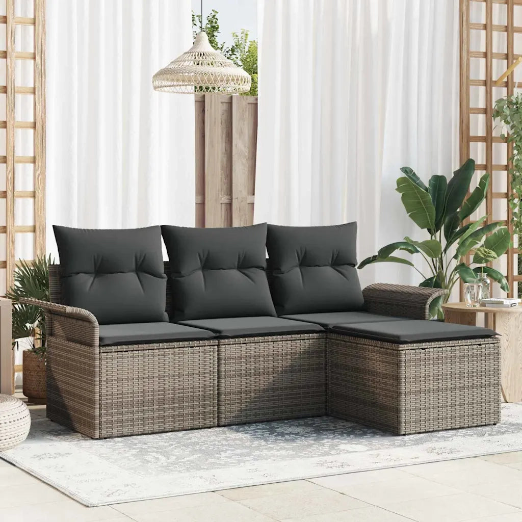 Set Divano da Giardino con cuscino 4 pcs Grigio Poly Rattan 3353978