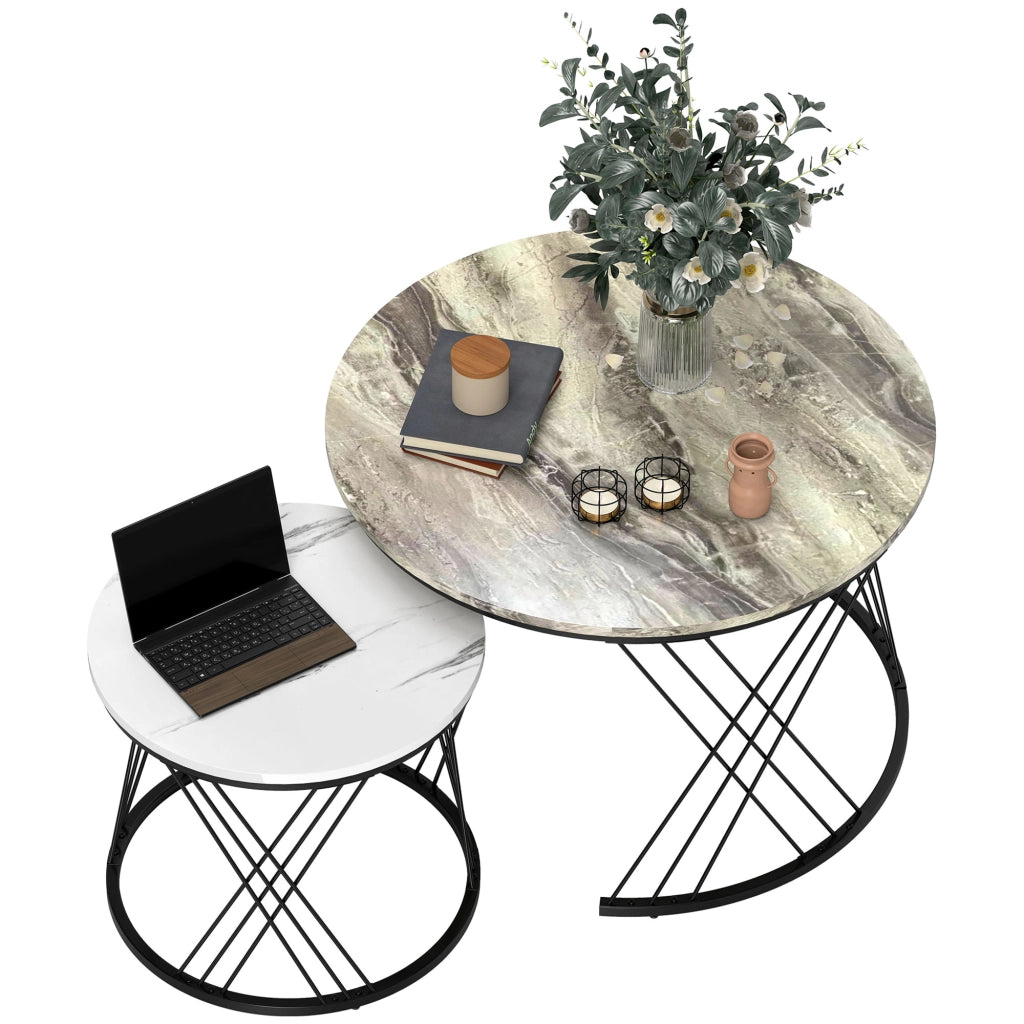 Tavolino da caff¨¨ rotondo con piano effetto marmo ¨C zephmum ¨C grigio e bianco