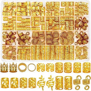 Accessori per Capelli in Oro - 220 Pezzi - Vleghi in Oro per Donne - Vlechi Metallici in Oro - Anelli per Capelli in Oro con Regolazione - Clip per Cuff per Accessori per Vlechi