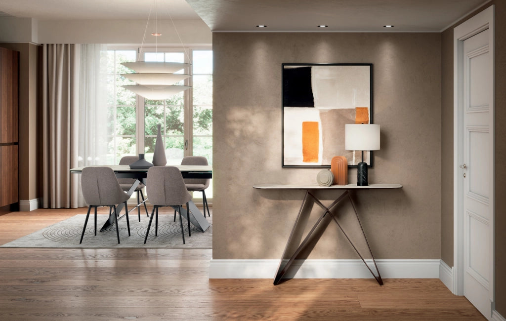 Consolle Thalia 110x30 cm con top in ceramica marmo calacatta oro e struttura in metallo verniciato bronzo - Stones