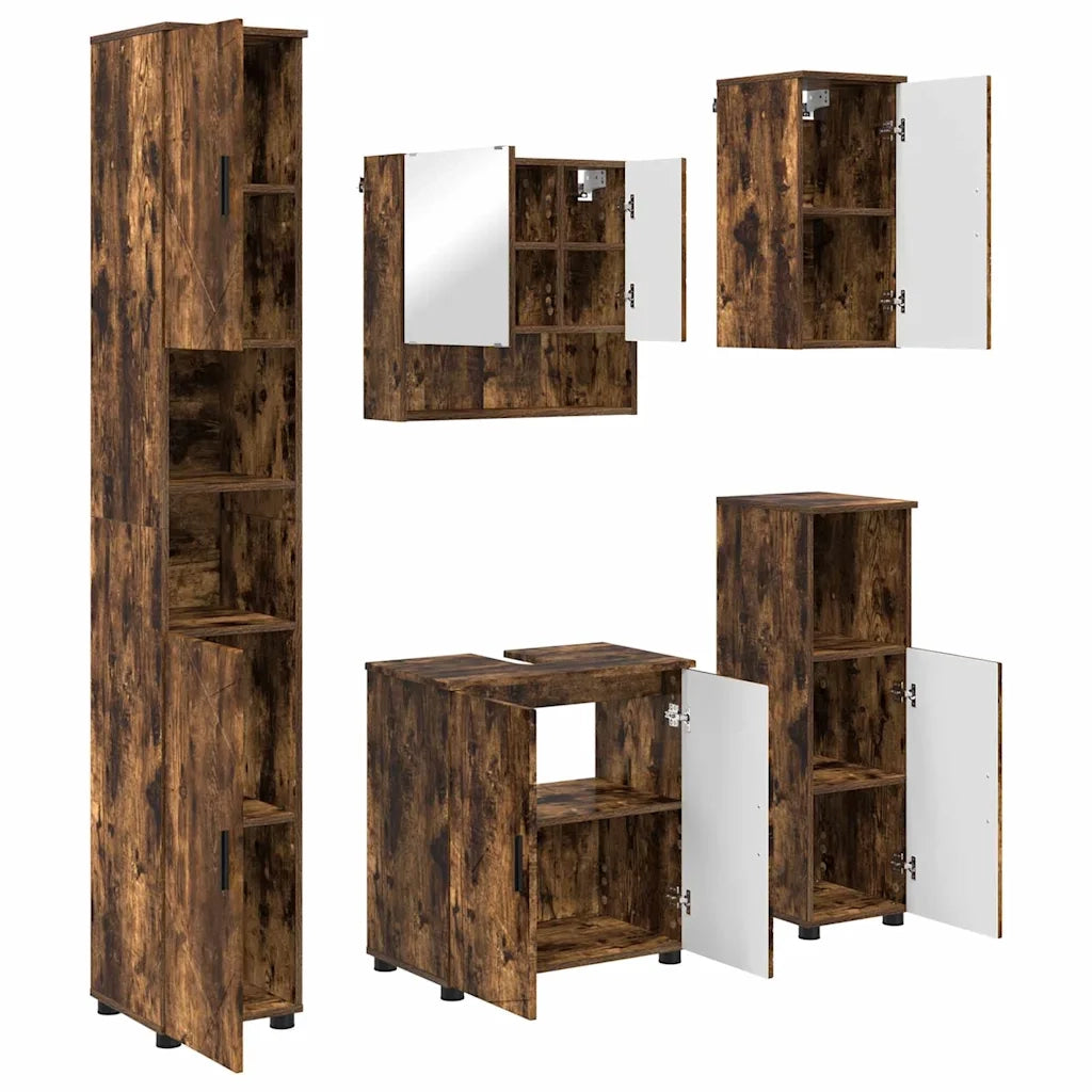 Set di mobili per il bagno Montaggio a parete 5 pcs Rovere fumé