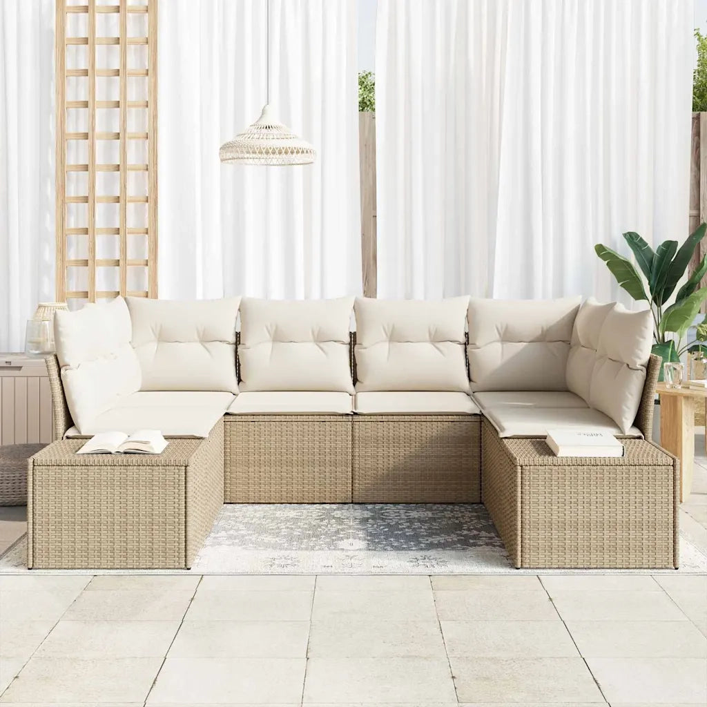 Set Divano da Giardino 6 pcs Beige e Crema Poly Rattan
