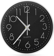 Orologio da parete circolare 20cm, orologio silenzioso senza ticchettio, 8 pollici orologio da parete moderno silenzioso con faccia nera, cornice in plastica e vetrata, per soggiorno, scuola, camera dei bambini