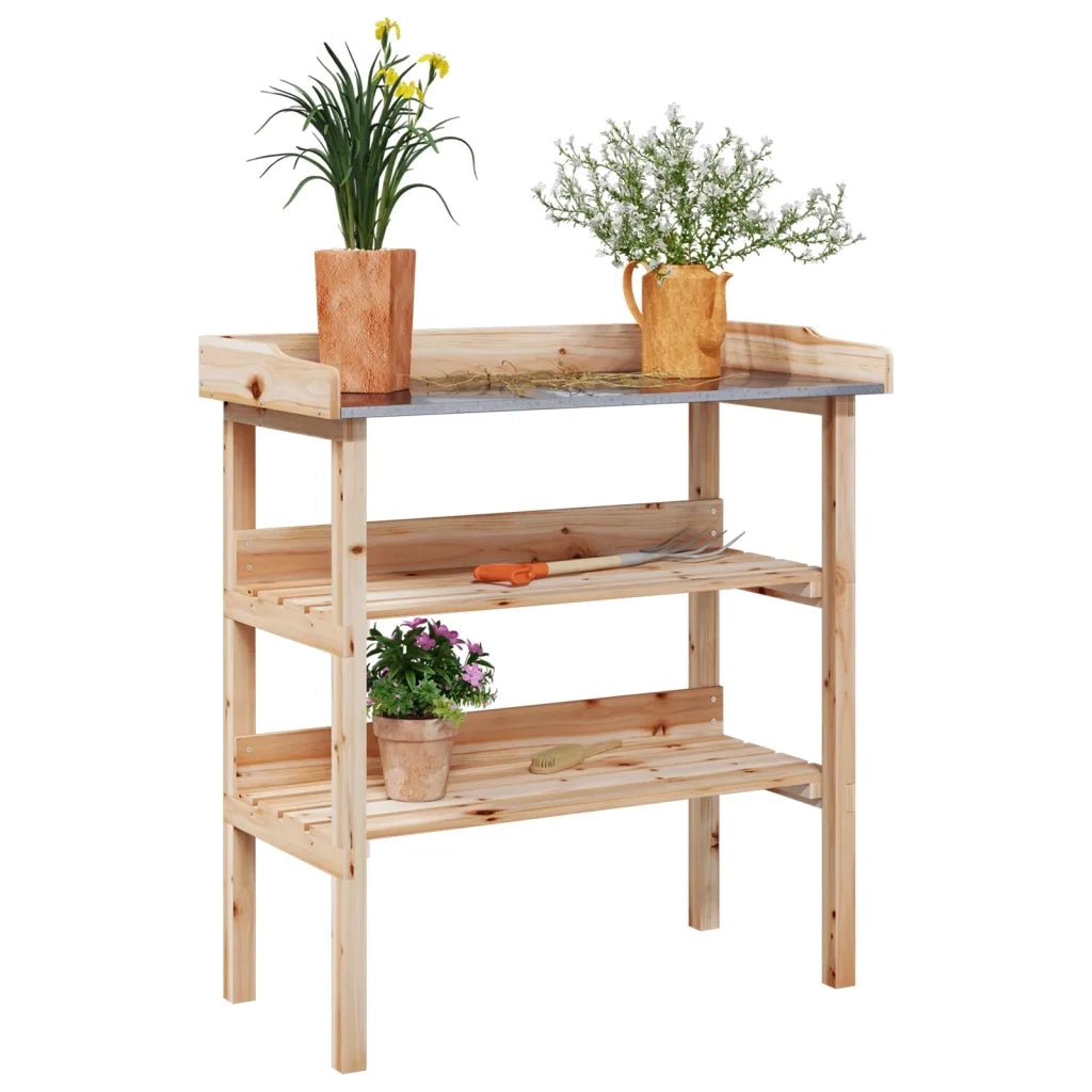 Tavolo Piante con Ripiani 78x38x,82,5cm Legno Massello Abete 156352