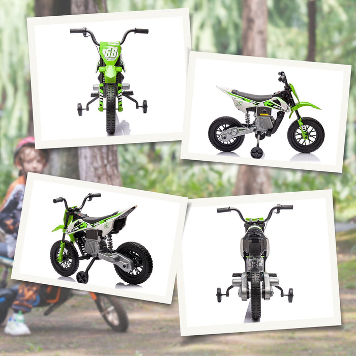 Moto Elettrica per Bambini con Rotelle e Indicatore di Carica Verde