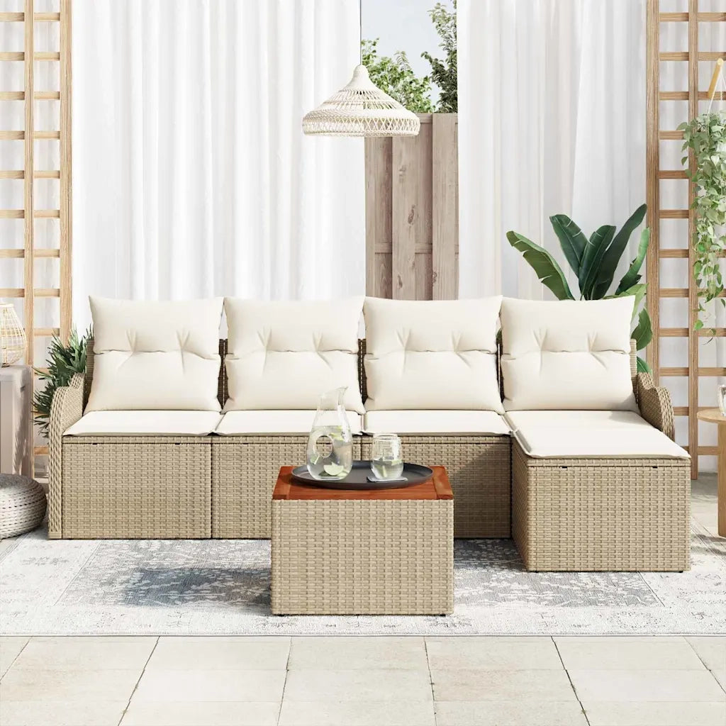 Set Divano da Giardino con cuscino 6 pcs Beige polyrattan