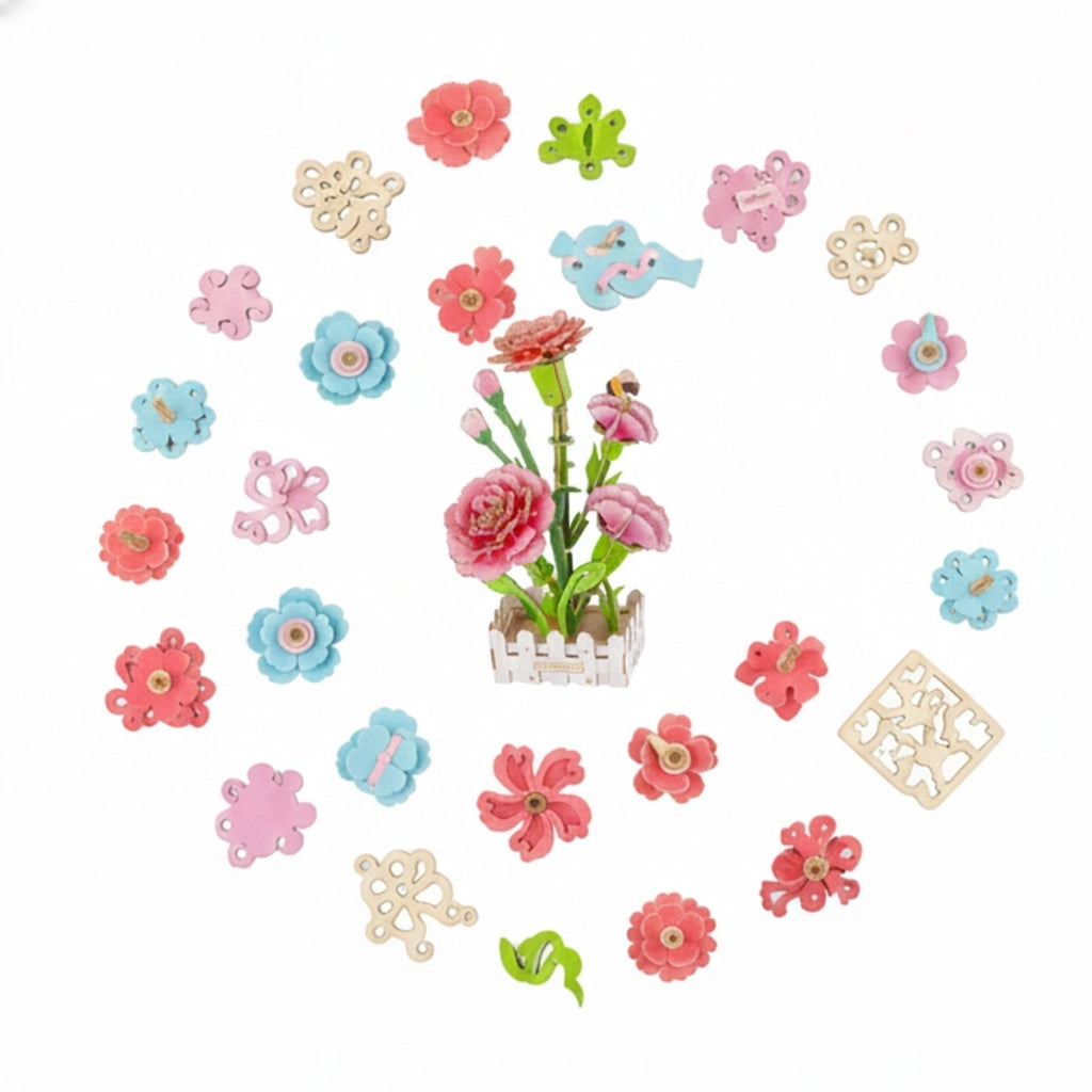 PUZZLE 3D GAROFANO LEGNO 153PZ FIORI ARTIFICIALI COSTRUZIONI REGALO NATALE 32389