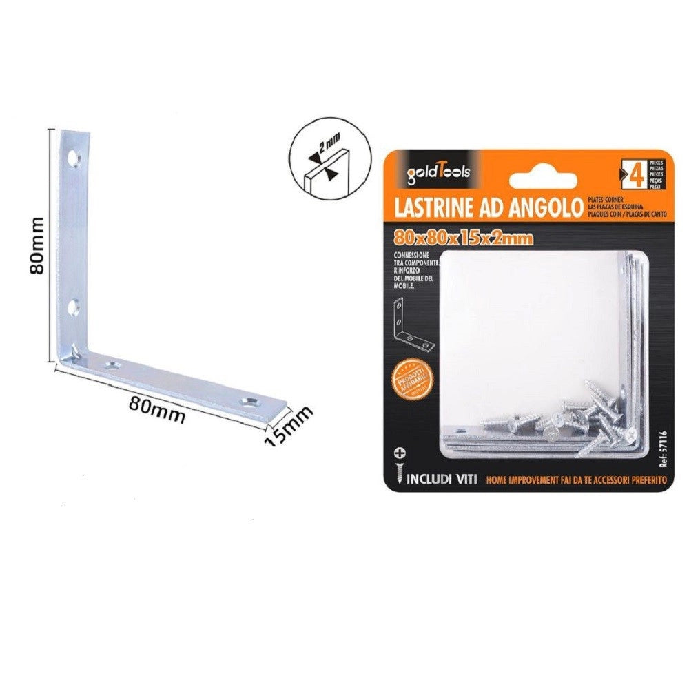 Trade Shop - Set 4pz Lastrine Ad Angolo Lastrina Angolare 80x80x15x2mm Con Viti Mobili 57116 -