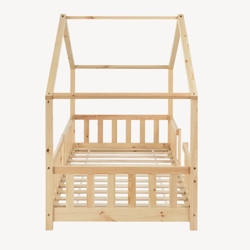 Letto per Cameretta Treviolo a Forma di Casetta in Stile Montessori 70x140 cm Naturale [en.casa]