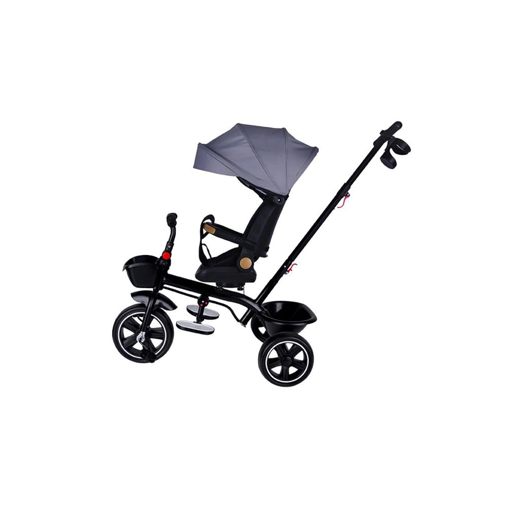 Passeggino Triciclo con Sedile Girevole 65x47x110 cm con Cappotta e Cestini Grigio