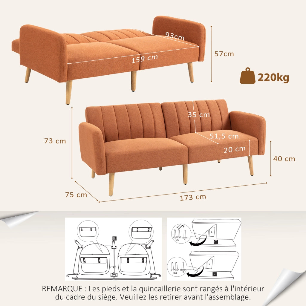 Divano letto 2 posti ¨C zephmum ¨C Tissu marrone, struttura legno