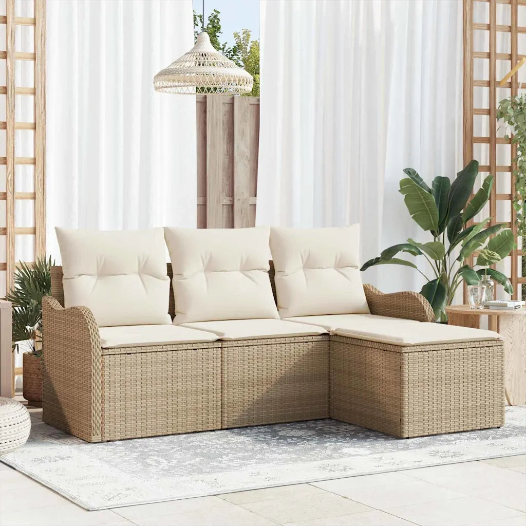 Set Divano da Giardino con archiviazione 4 pz | Set Salotto da Giardino Beige polyrattan