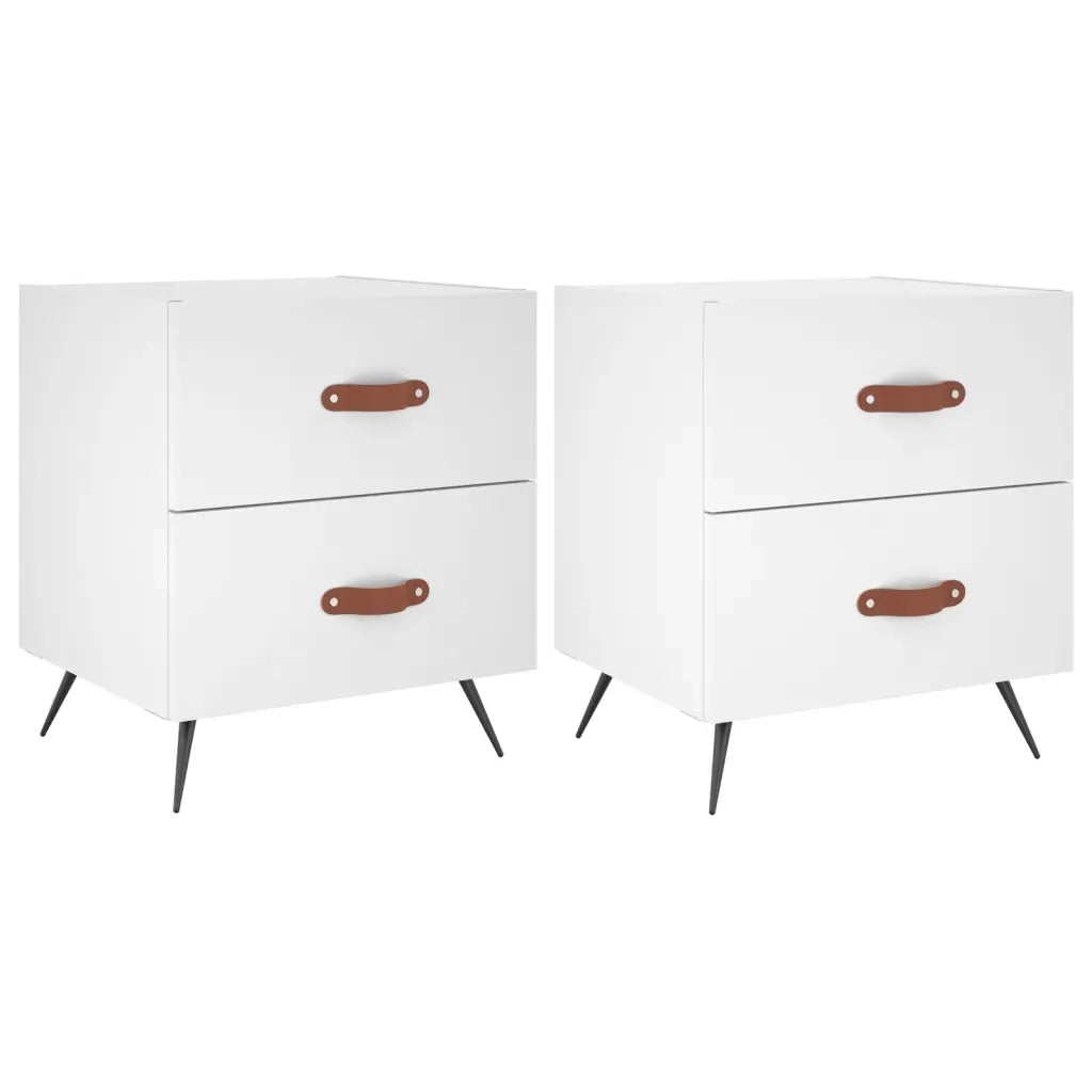 Set di 2 Comodini | Armadio da Notte | Mobiletto da notte Bianchi 40x35x47,5 cm in Legno Multistrato