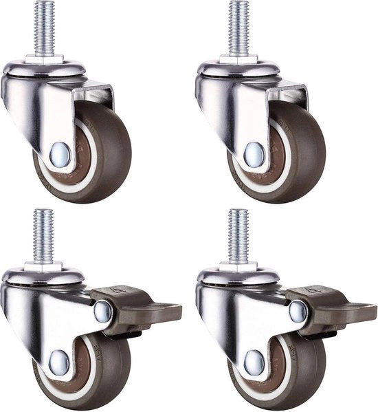 Ruote di trasporto ruote industriali pesanti per mobili - 4 x ruote a sterzo con freno 50mm carico di 108 kg (M10 x 25mm)