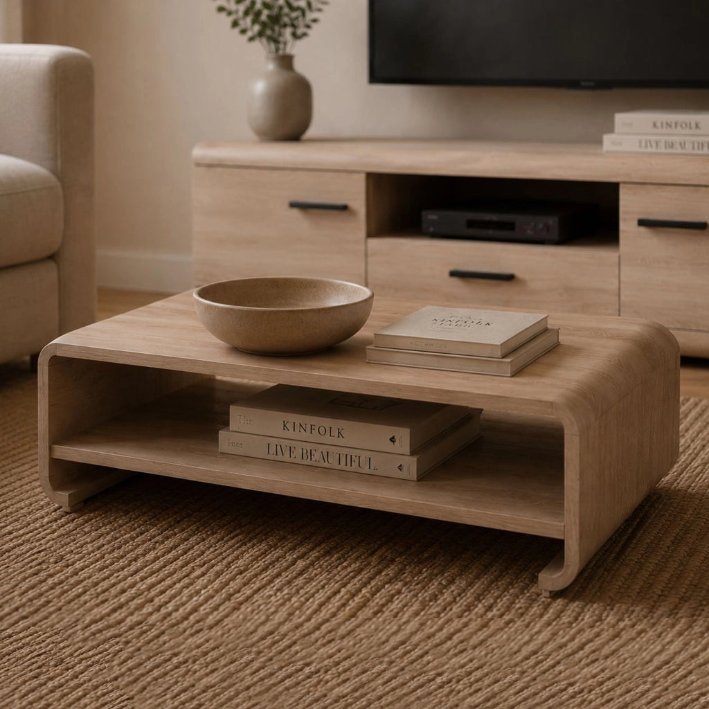 Kasamome, Tavolino da Salotto Angoli Arrotondati, 120x60x40h cm Marrone Rovere