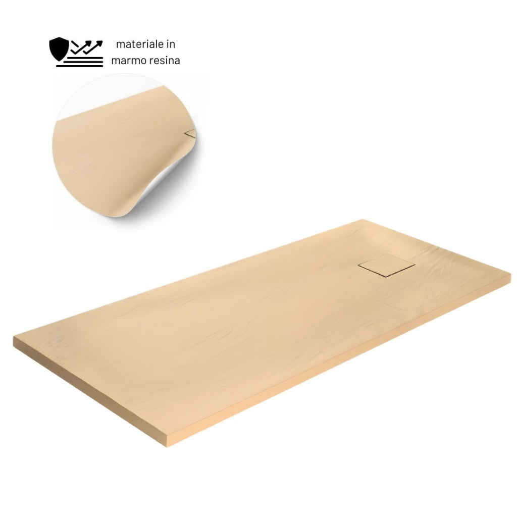 Piatto doccia beige mineral marmo resina antiscivolo h4 cm *** misure l90 x p70 x h4 cm, confezione 1