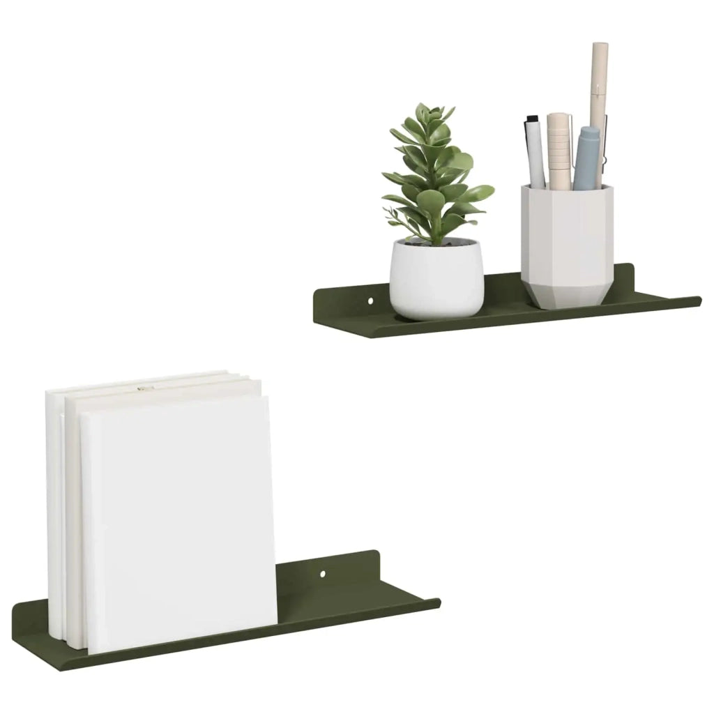 Mensola sospesa 2 pcs Verde oliva 30 x 9 x 2,5 cm Acciaio 8003944