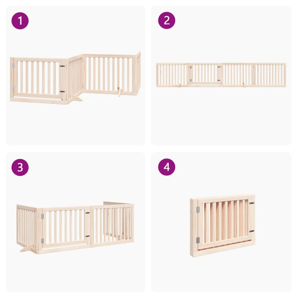 Cancelletto per cani con porta pieghevole 4 pannelli 320 cm in legno di pioppo 352241