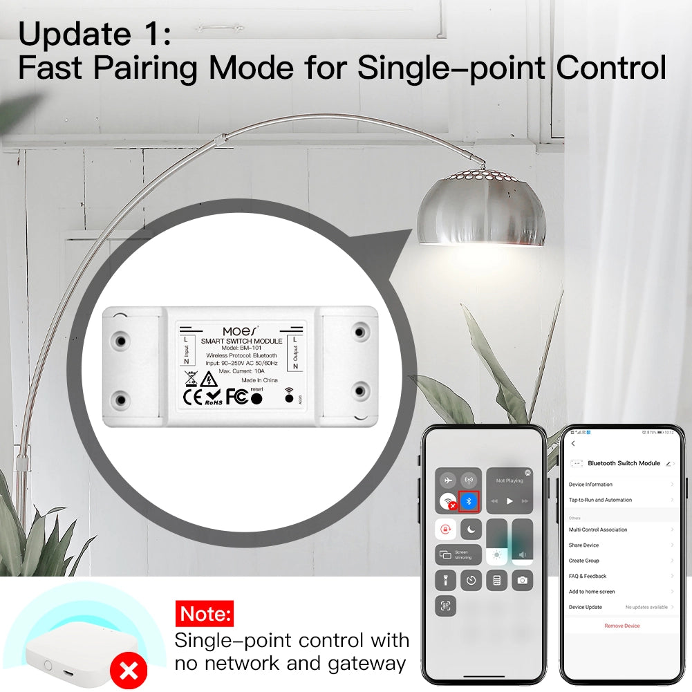 Interruttore Smart Bluetooth BLE 10A Bluetooth BLE Mesh TUYA, Smart Life 10A AC 90-250V 50/60HZ 2200W IP20 SHB101B