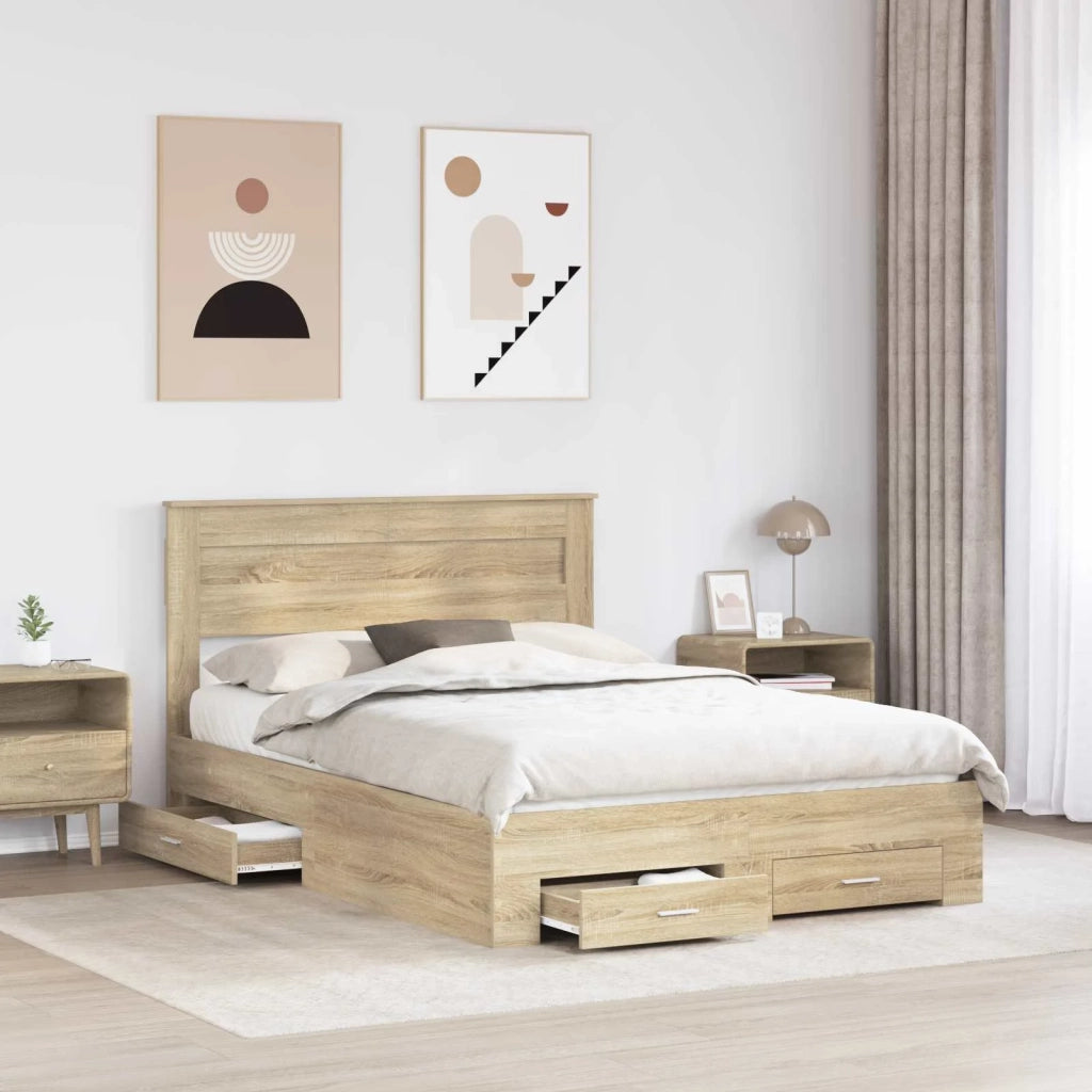 Struttura del letto con testiera Rovere Sonoma 140 x 190 cm