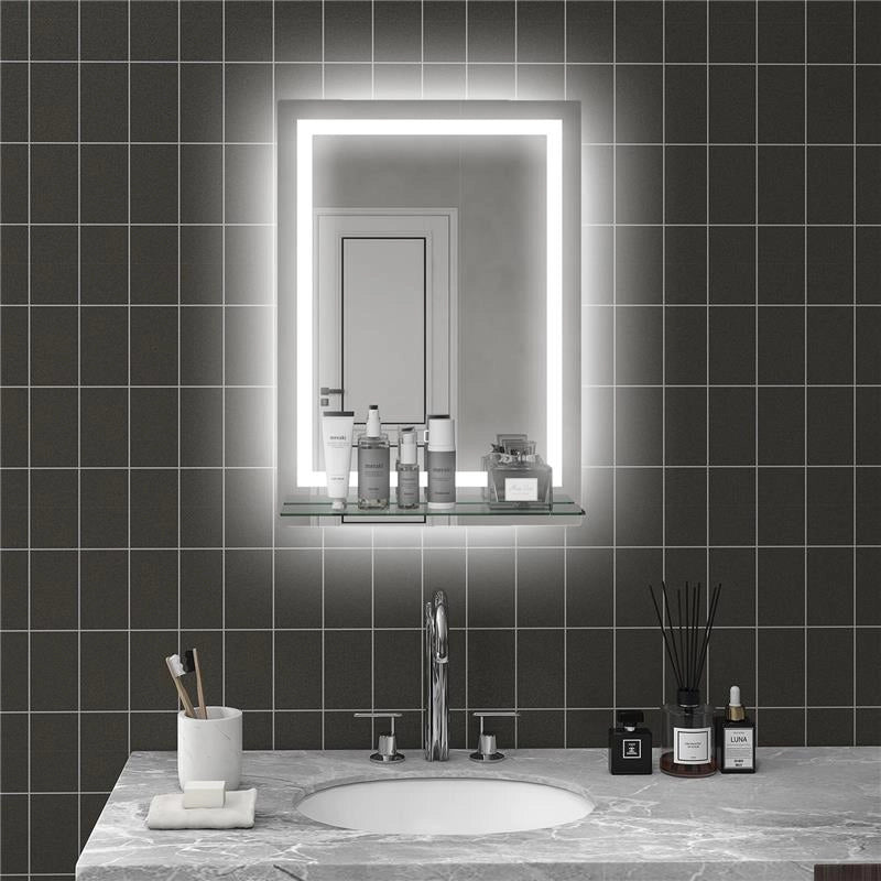 SPECCHIO PER BAGNO A LUCI LED A 3 COLORI REGOLABILI CON MENSOLA IN VETRO 50X12X70 CM ARGENTO