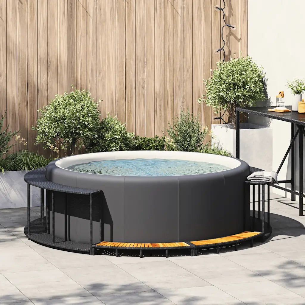 Bordo per Vasca da Spa con Portaoggetti&Gradino Polyrattan Nero CFW5826697
