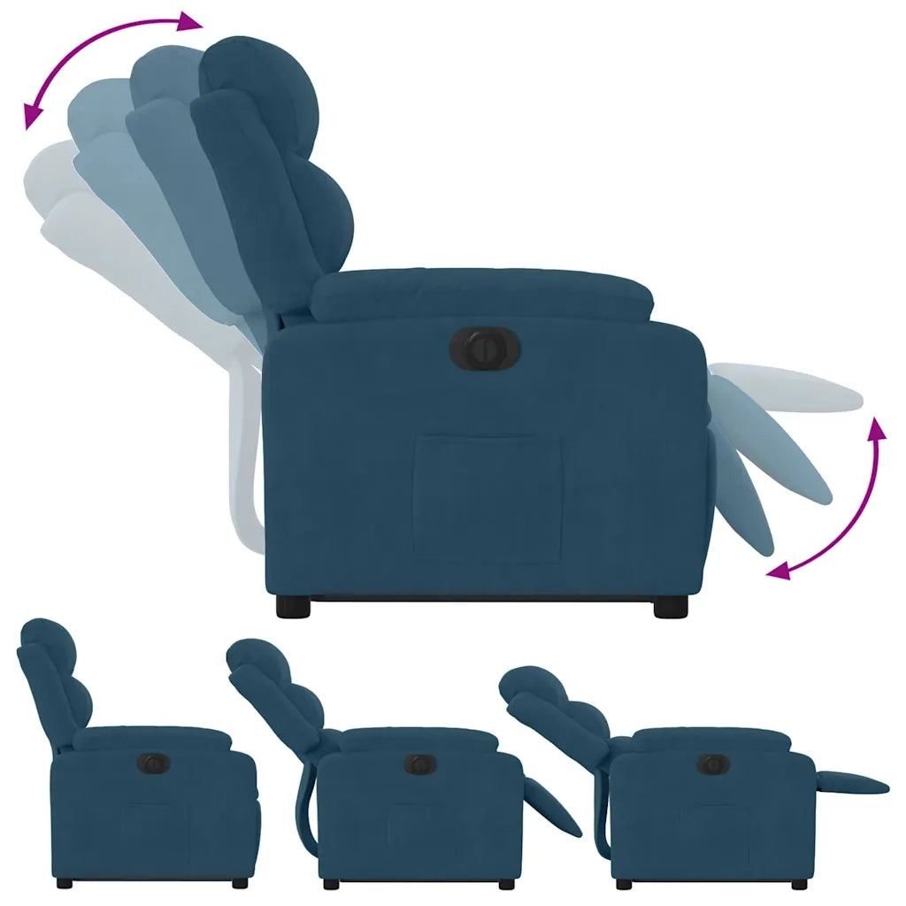 Poltrona Alzapersona Reclinabile Elettrica Blu in Velluto