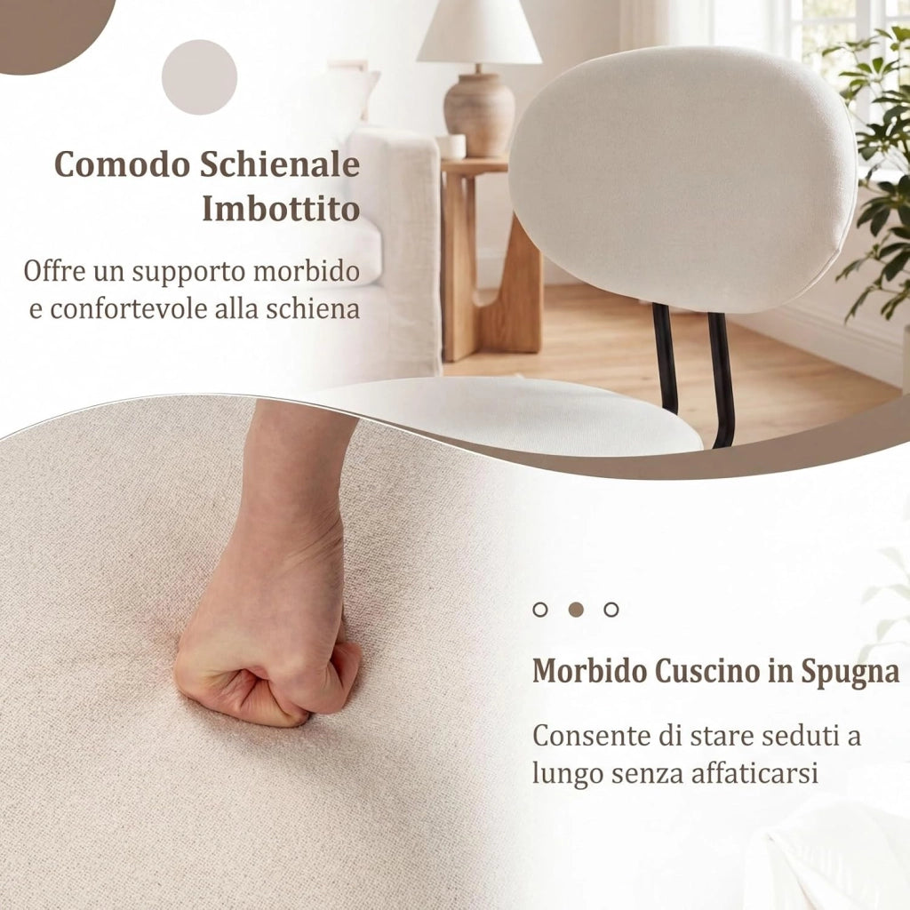 Set di 2 Sedie da Pranzo, Sedia da Cucina Imbottita in Tessuto di Alta Qualità con Gambe in Metallo, Schienale Curvo e Cuscino Morbido, Adatta a Sala da Pranzo, Soggiorno e Camere da Letto