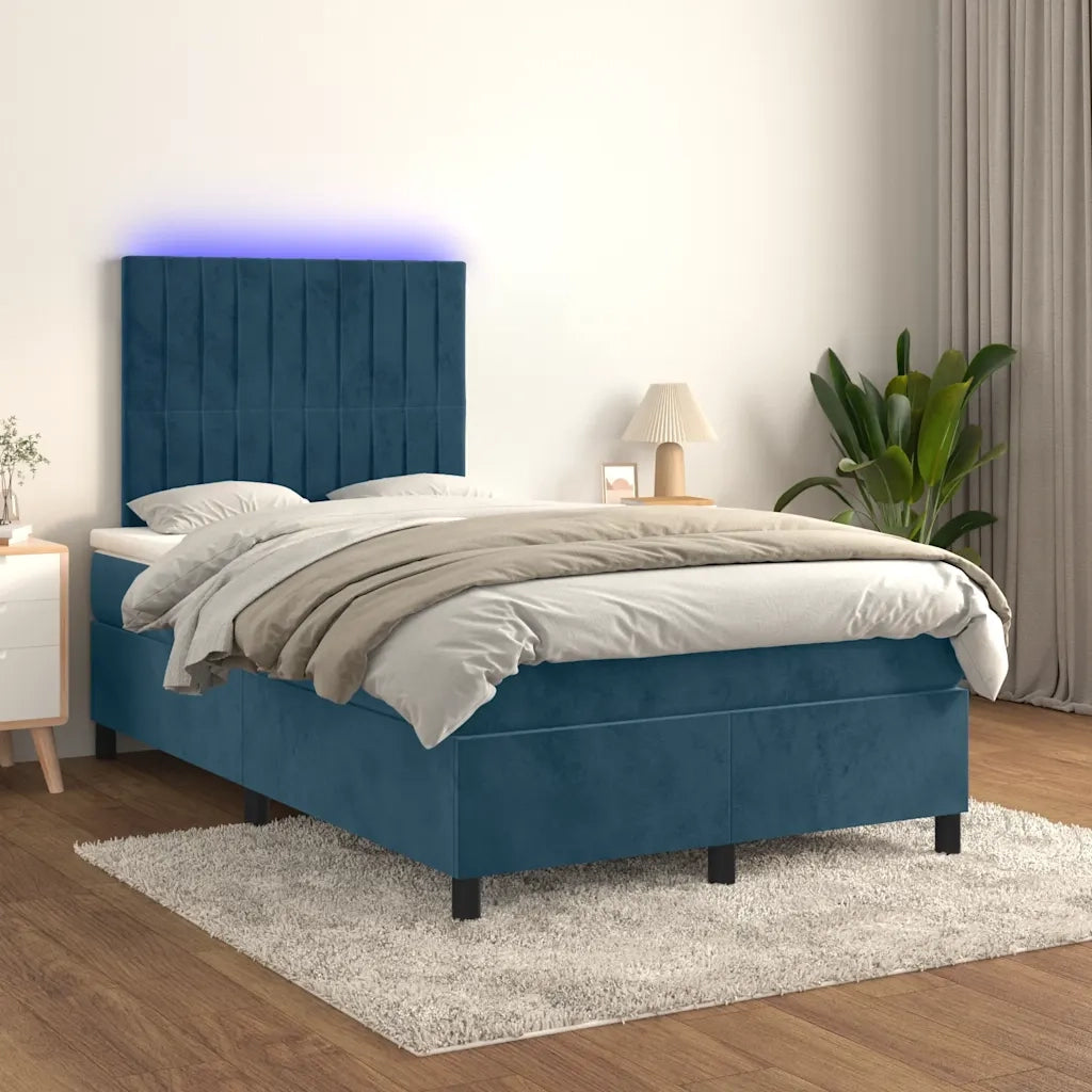 Letto a Molle Materasso e LED Blu Scuro 120x190 cm in Velluto 3270327