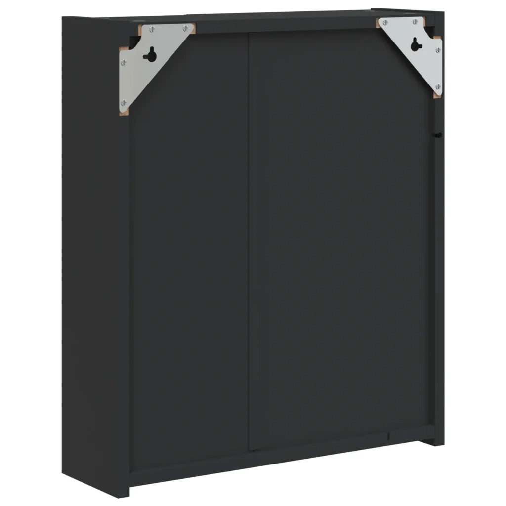 Mobiletto da bagno a parete con specchio e illuminazione a LED 45 x 13 x 52 cm con pratica illuminazione e design elegante in legno nero 02_0047267
