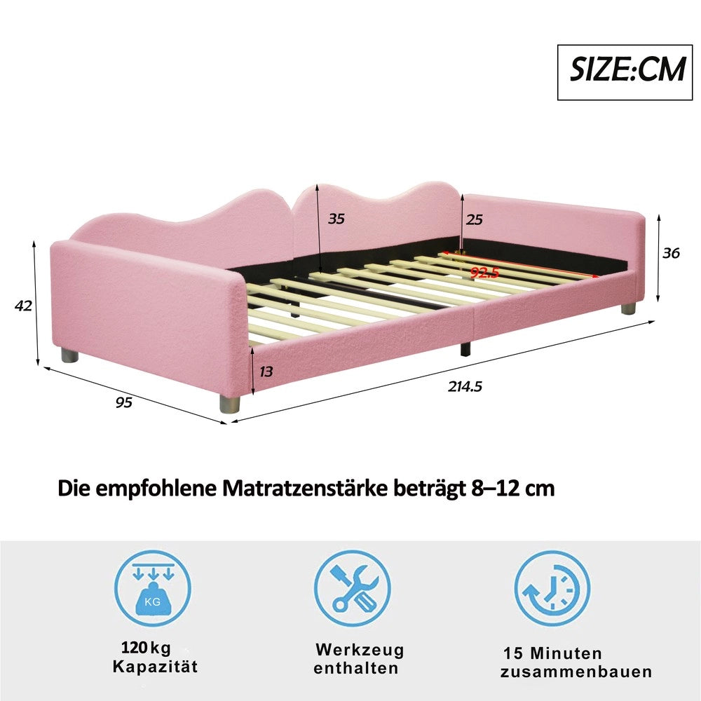 Letto imbottito singolo ¨C Minimal ¨C rosa velluto 90x200cm