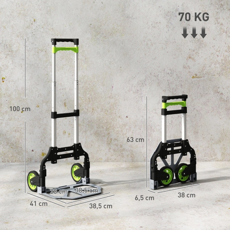 Carrello Portapacchi Pieghevole 38,5x41x100 cm in Alluminio con Manico Telescopico, Portata 70 kg