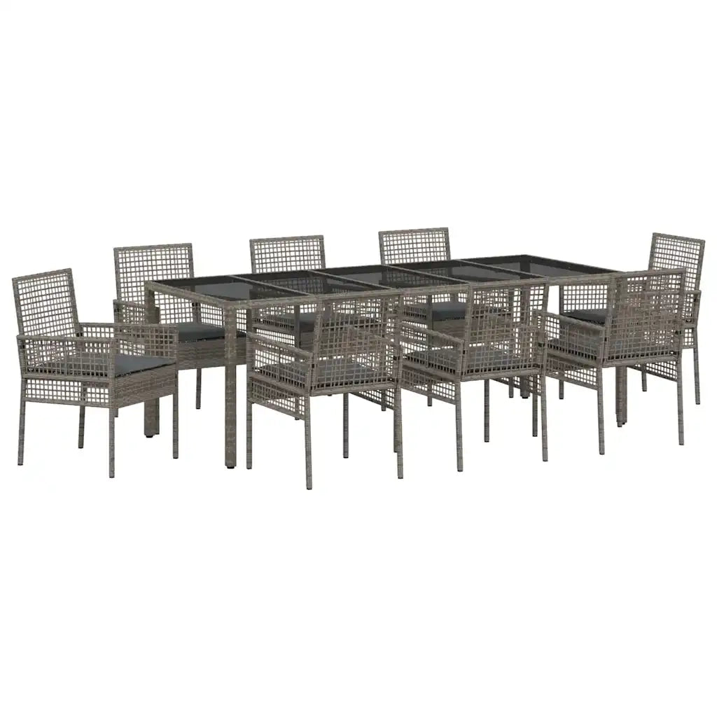 Set da Pranzo per Giardino 9 pcs Grigio polyrattan 3334877