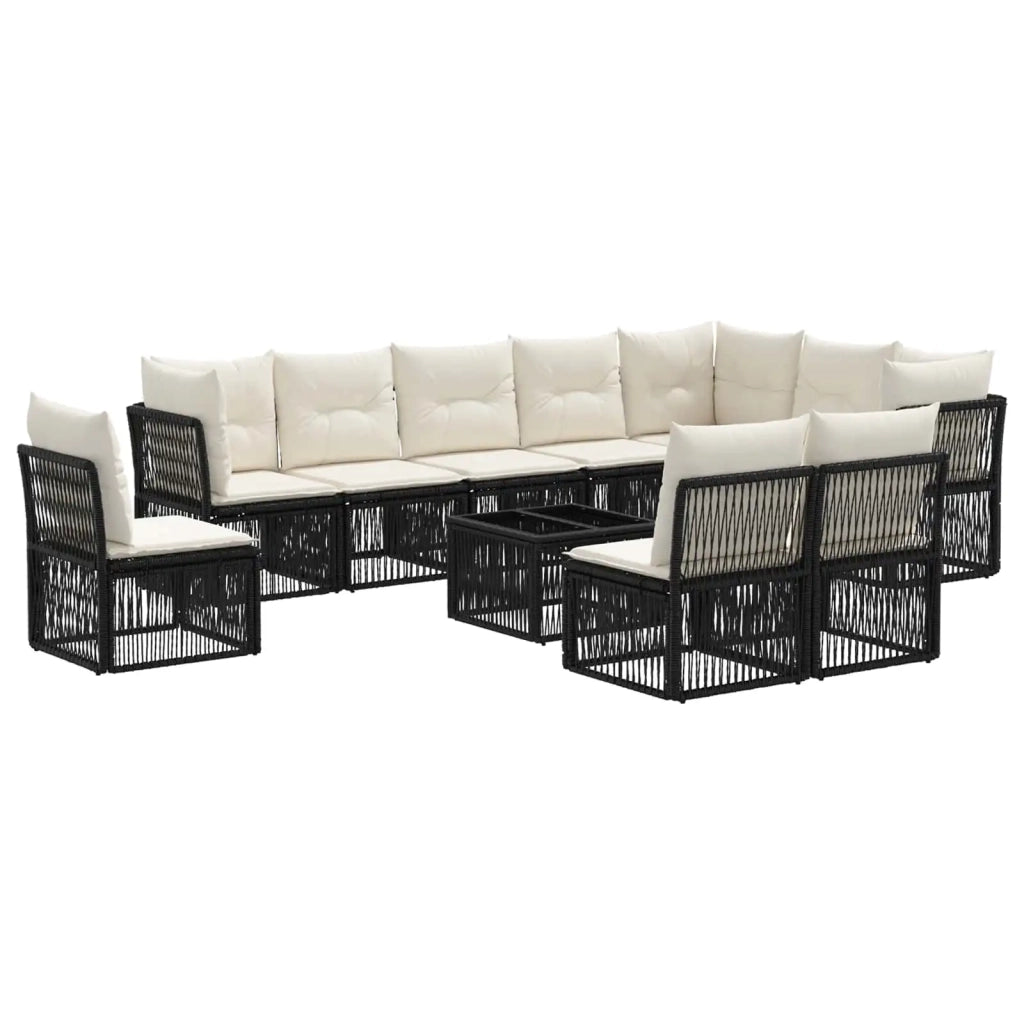 Set Divano da Giardino 11 pcs Nero polyrattan