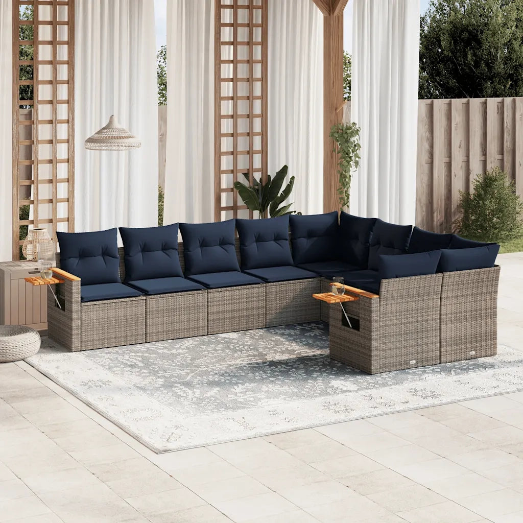Set Divani da Giardino 9 pz con Cuscini Grigio in Polyrattan