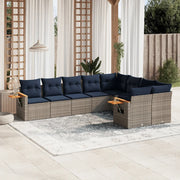Set Divani da Giardino 9 pz con Cuscini Grigio in Polyrattan