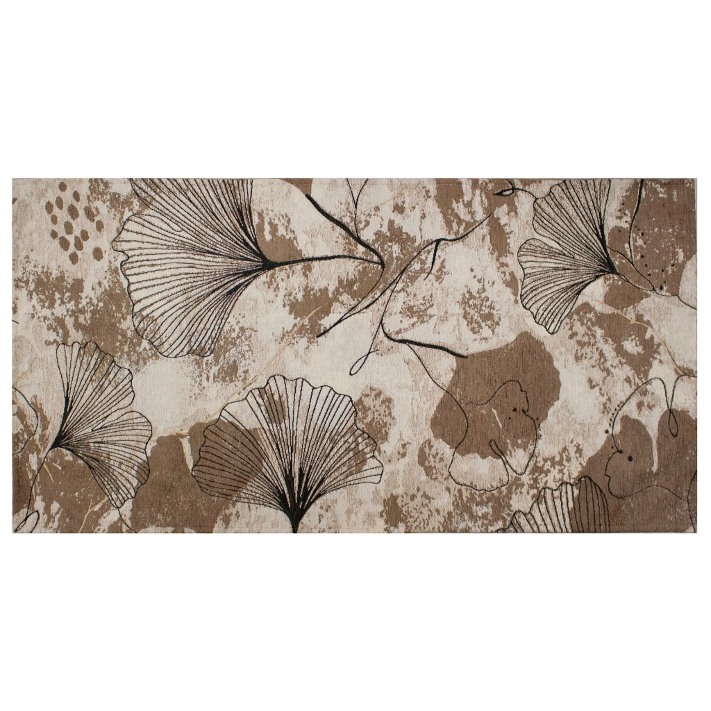 Tappeto Arredo Moderno Morbido in Ciniglia Ingresso Antiscivolo Prodotto Italiano  Soggiorno Camera Salotto Disegni Piazzati Cotone Varie Misure Grande Ginko/Fango - 65x175 cm