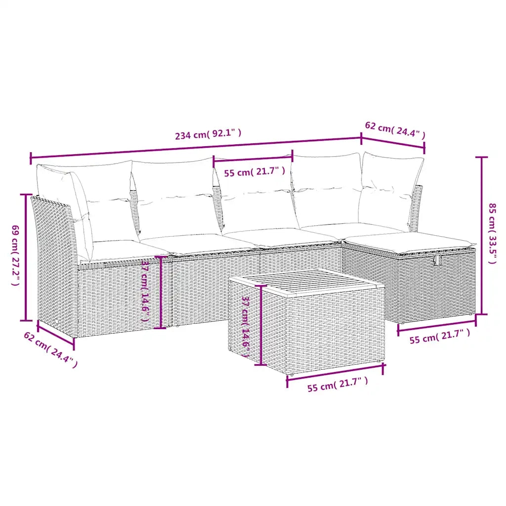 Set Divano da Giardino 6 pz con Cuscini Beige in Polyrattan 3264712