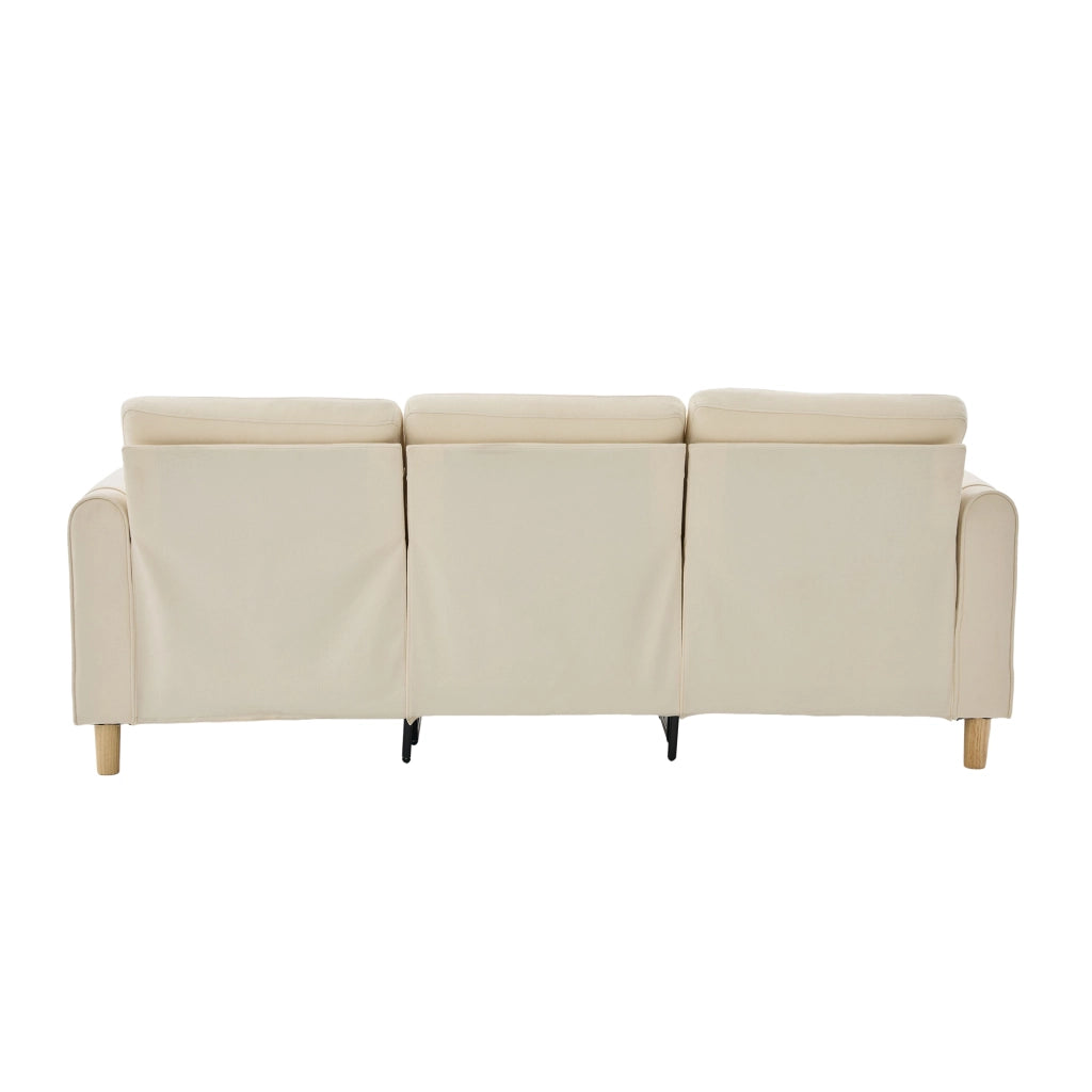 Divano ad angolo reversibile 3 posti con vano contenitore e tasche laterali in ciniglia beige