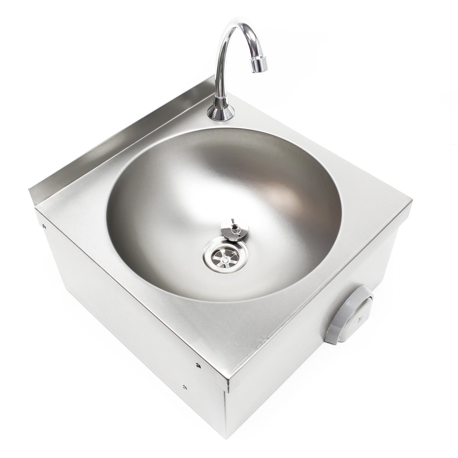 Lavello professionale acciaio inox vaschetta rotonda comando a ginocchio montaggio a parete