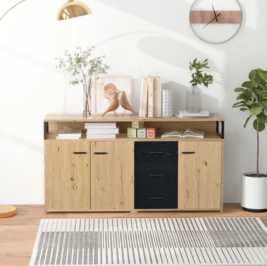 Credenza moderna con 3 ante e 3 cassetti, 150 cm