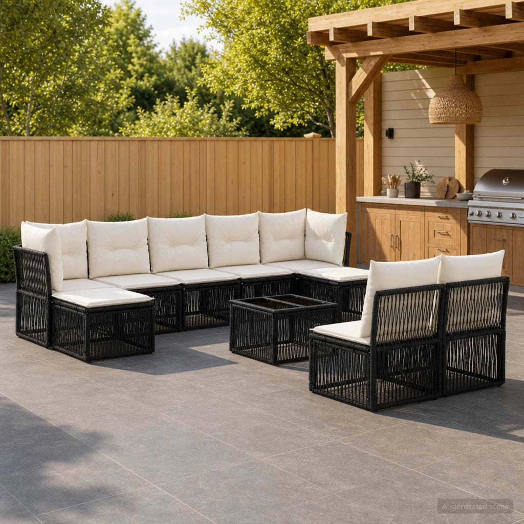 Set Divano da Giardino 10 pz Nero polyrattan 3434353