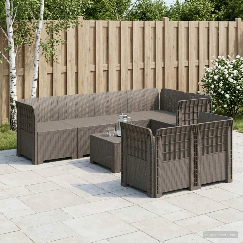 Divano da Giardino 7 Posti Aspetto Rattan PP Grigio Chiaro 3444141
