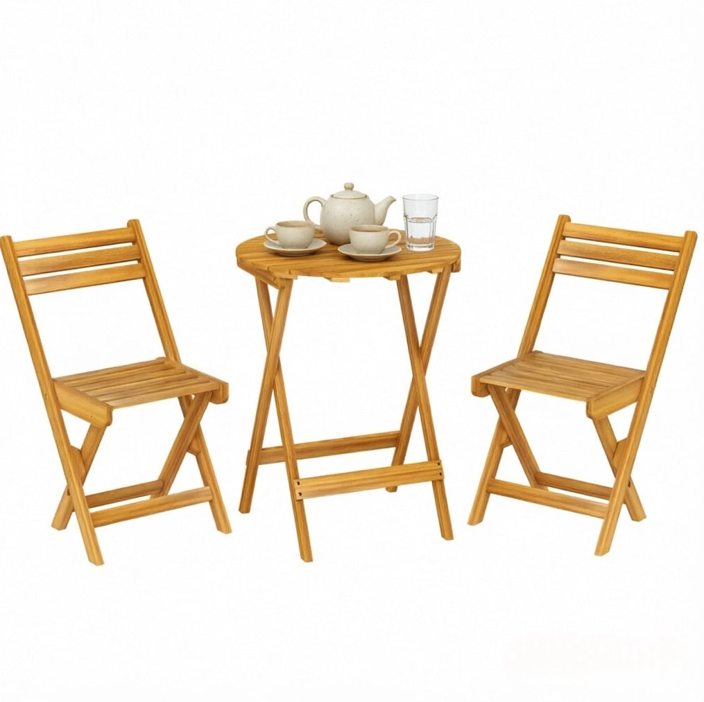 Set da giardino pieghevole in acacia con tavolo e 2 sedie