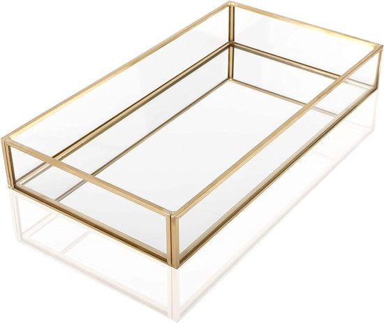 Organizzatore per gioielli in metallo e vetro - decorativo - 1 pezzo - oro - 20x14x3,5 cm
