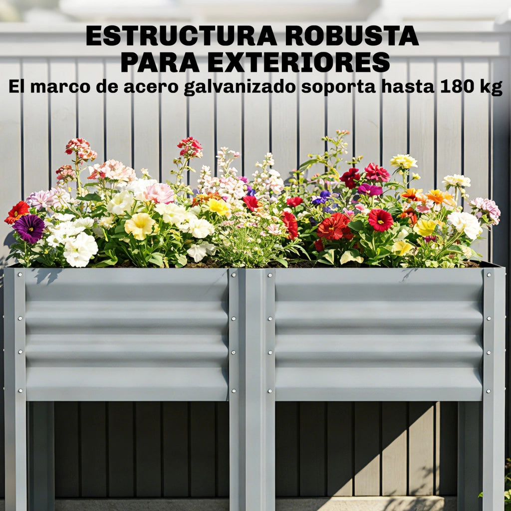 Orto Rialzato da Giardino con Ripiano ¨C Xylo ¨C Metallo Galvanizzato Grigio 120x55x80cm