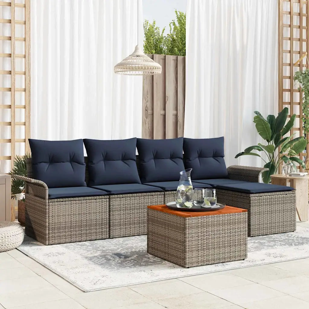 Set Divano da Giardino 6 pcs Grigio e Blu Navy polyrattan 3355987