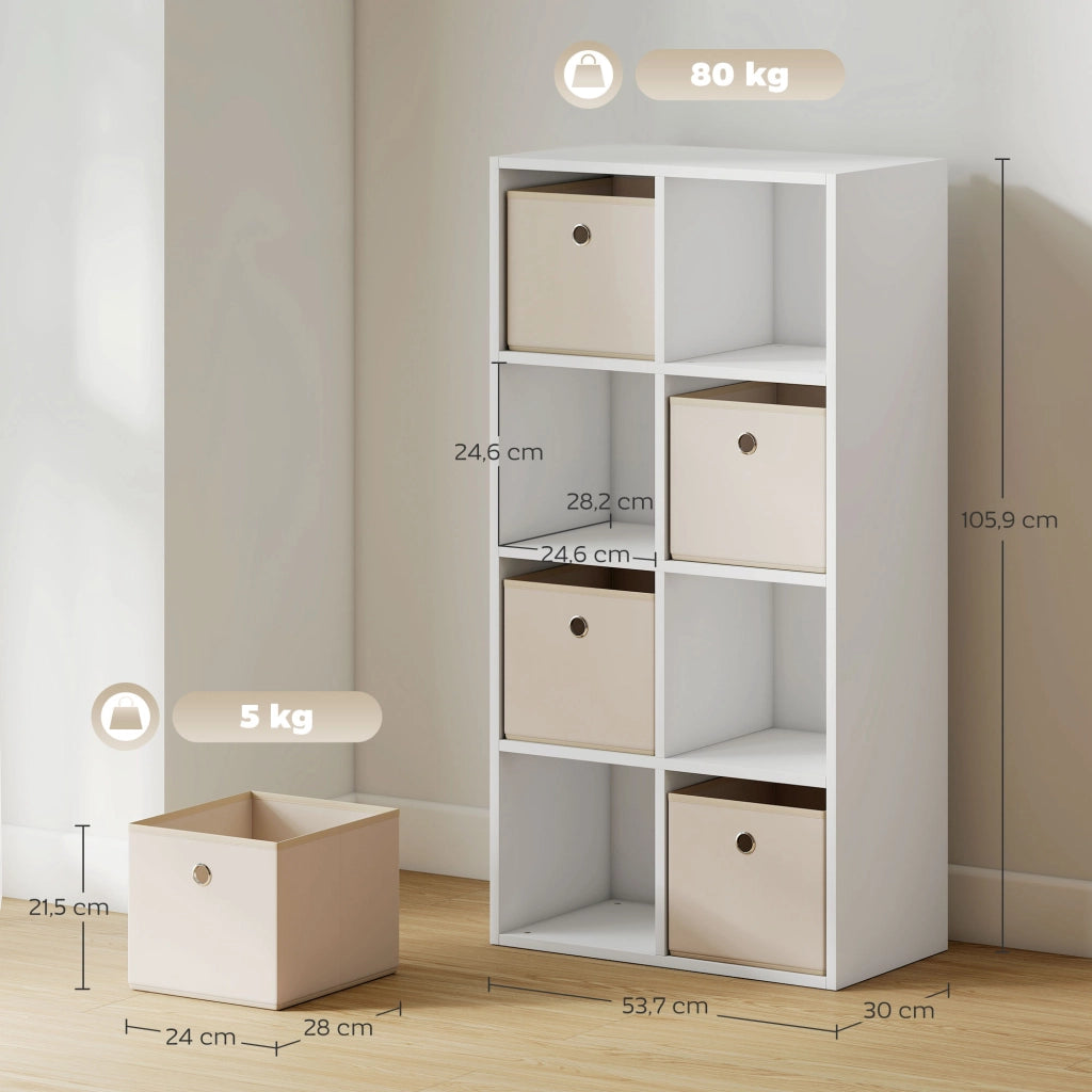 Libreria 8 Cubi con 4 Cassetti ¨C Xylo ¨C Bianco e Beige 105,9x30x53,7 cm