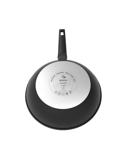 Padella wok antiaderente 28cm alluminio forgiato, rivestimento titanio 3 strati, induzione gas elettrico - SOGO