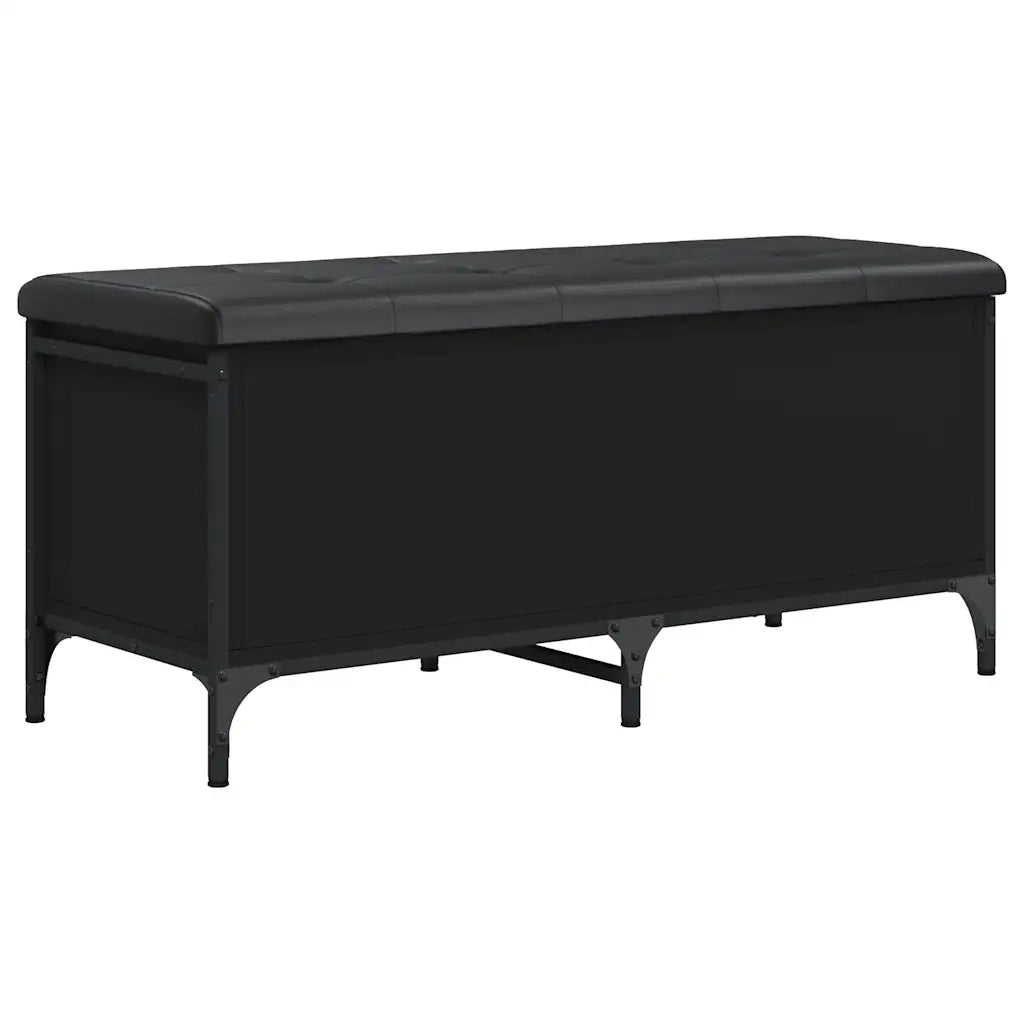 Panca Portaoggetti-Sgabello-Panca con Contenitore Nera 102x42x45 cm in Legno Multistrato